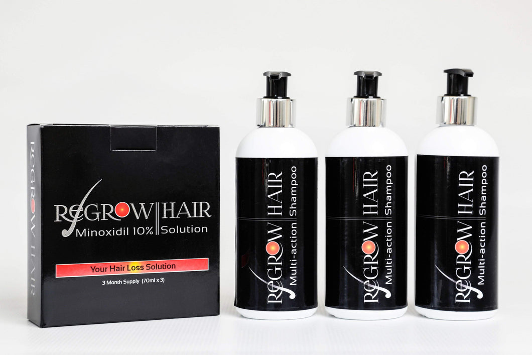 Minoxidil 10% Combo (3 x 70ml bottles) & (3 Multi-action 250ml) hair shampoo. FREE LOCAL DELIVERY WITHIN BOTSWANA.