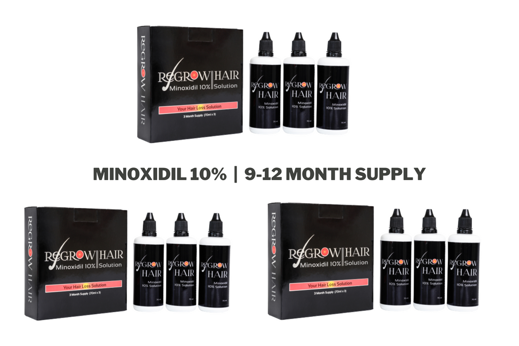 FREE LOCAL DELIVERY BUNDLE DEAL: 3 Pack Minoxidil 10% (9-12 month supply) 9 x 70ml bottles. FREE LOCAL DELIVERY WITHIN BOTSWANA.